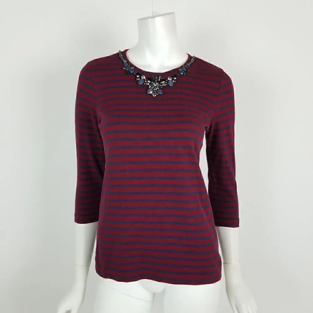 J. Crew Striped Necklace Tee Size XS Red & Blue